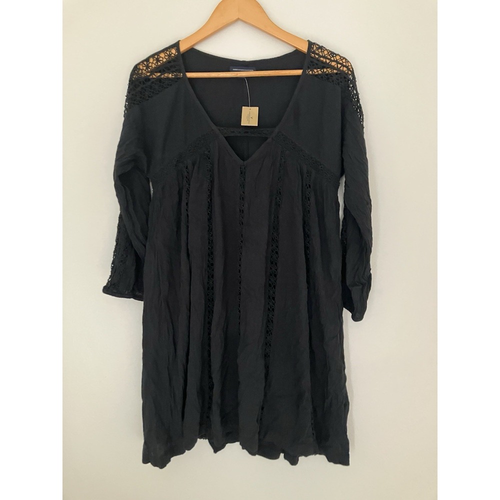 NWT American Eagle Black Baby Doll Crochet Mini Dress Size Small
